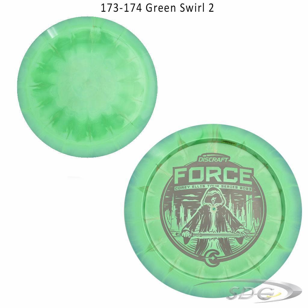 discraft-esp-force-bottom-stamp-2023-corey-ellis-tour-series-disc-golf-distance-driver 173-174 Green Swirl 2 