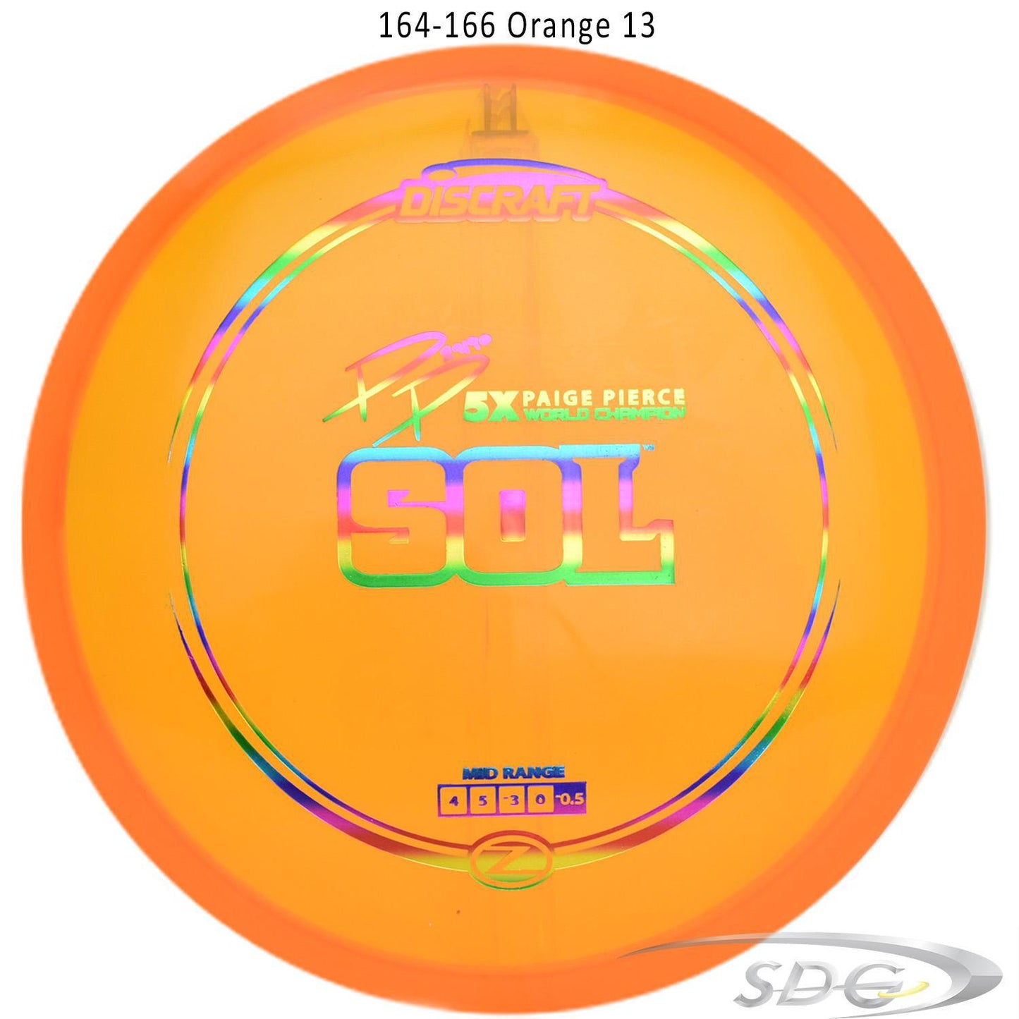 discraft-z-line-sol-paige-pierce-signature-disc-golf-mid-range 164-166 Orange 13