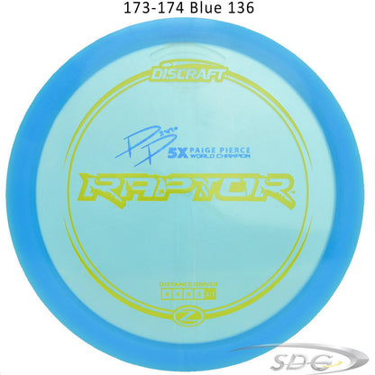 discraft-z-line-raptor-paige-pierce-signature-series-disc-golf-distance-driver 173-174 Blue 136