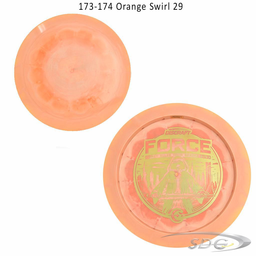 discraft-esp-force-bottom-stamp-2023-corey-ellis-tour-series-disc-golf-distance-driver 173-174 Orange Swirl 29 