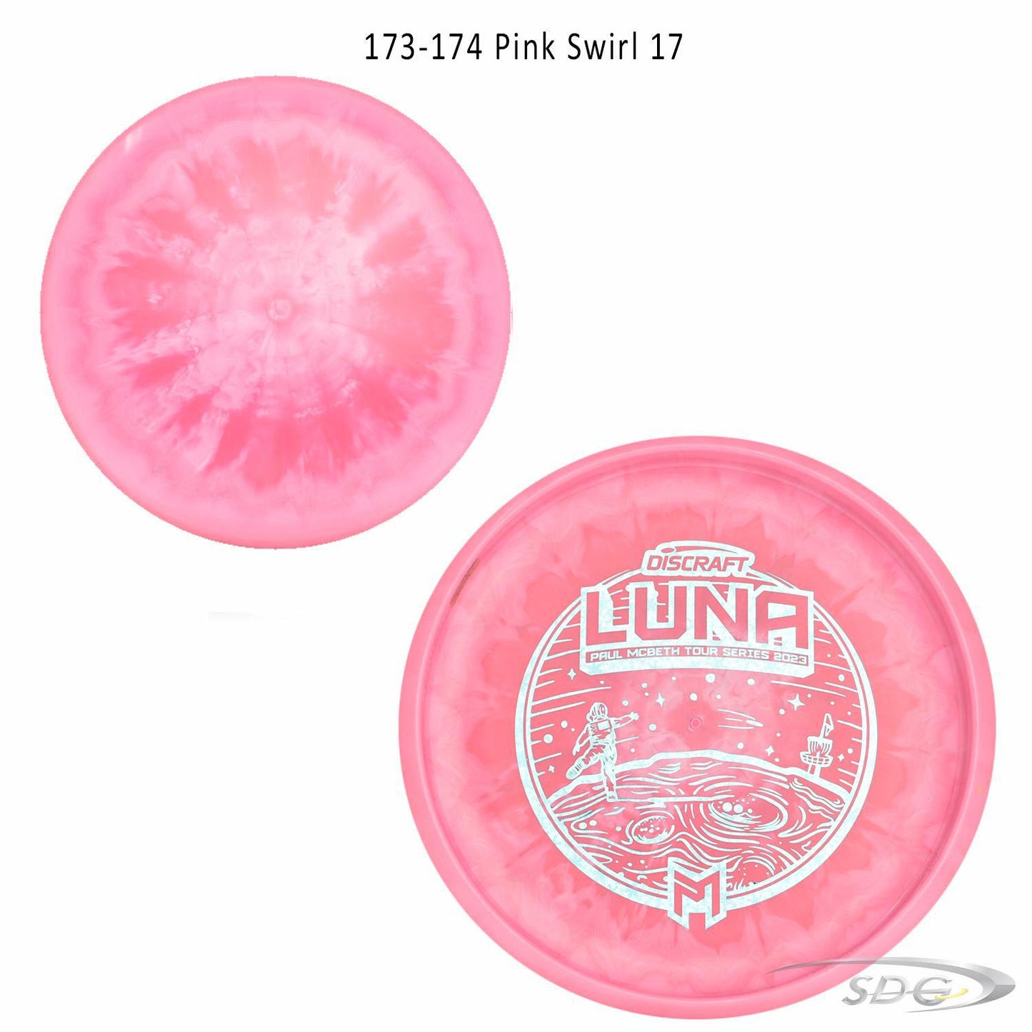 discraft-esp-luna-bottom-stamp-2023-paul-mcbeth-tour-series-disc-golf-putter 173-174 Pink Swirl 17 