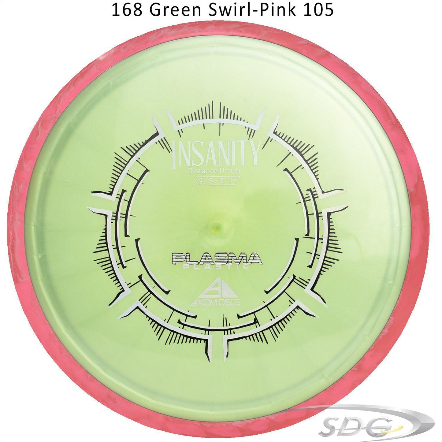 axiom-plasma-insanity-disc-golf-distance-driver 168 Green Swirl-Pink 105 