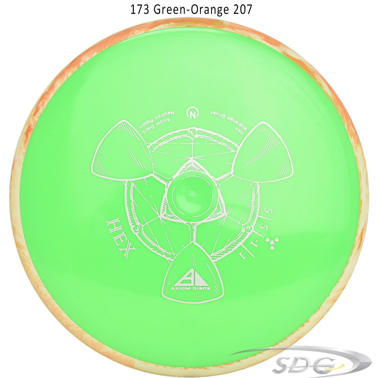 axiom-neutron-hex-disc-golf-midrange 173 Green-Orange 207