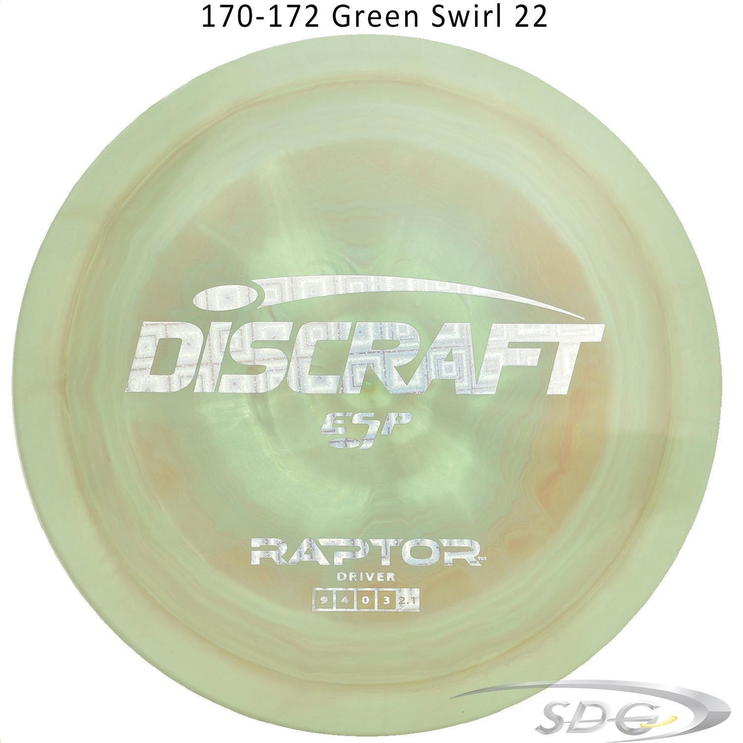 discraft-esp-raptor-disc-golf-distance-driver 170-172 Green Swirl 22 
