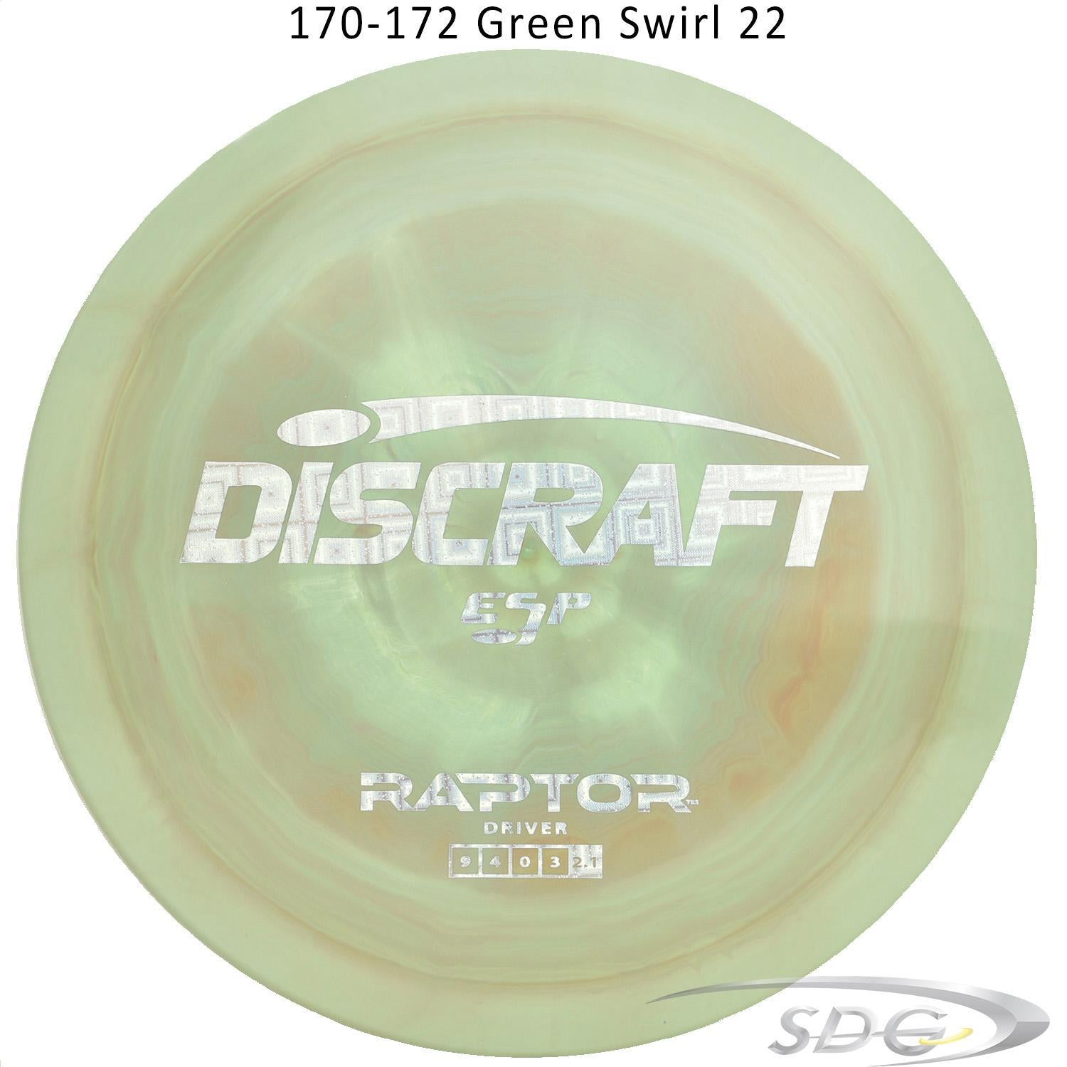 discraft-esp-raptor-disc-golf-distance-driver 170-172 Green Swirl 22