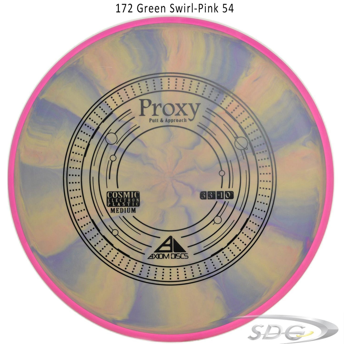 axiom-cosmic-electron-proxy-medium-disc-golf-putt-approach 172 Green Swirl-Pink 54 