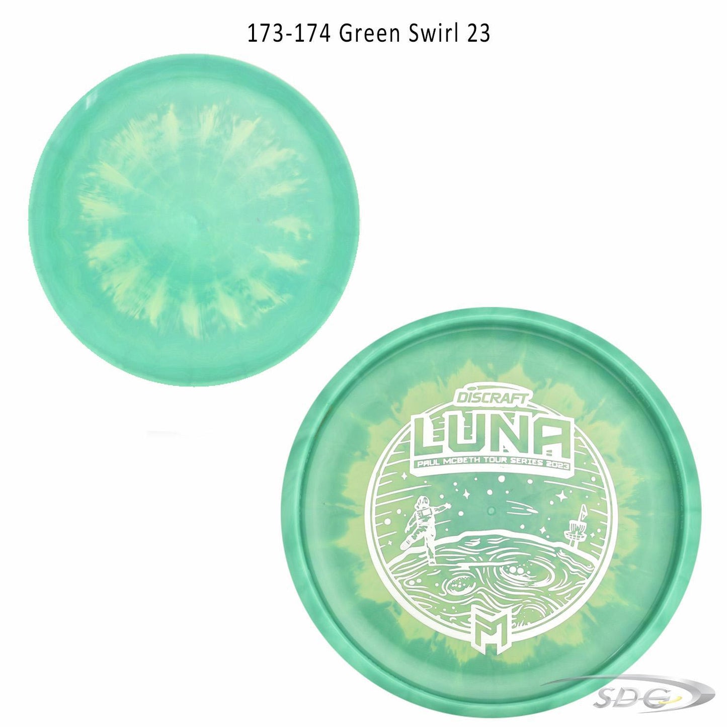 discraft-esp-luna-bottom-stamp-2023-paul-mcbeth-tour-series-disc-golf-putter 173-174 Green Swirl 23 