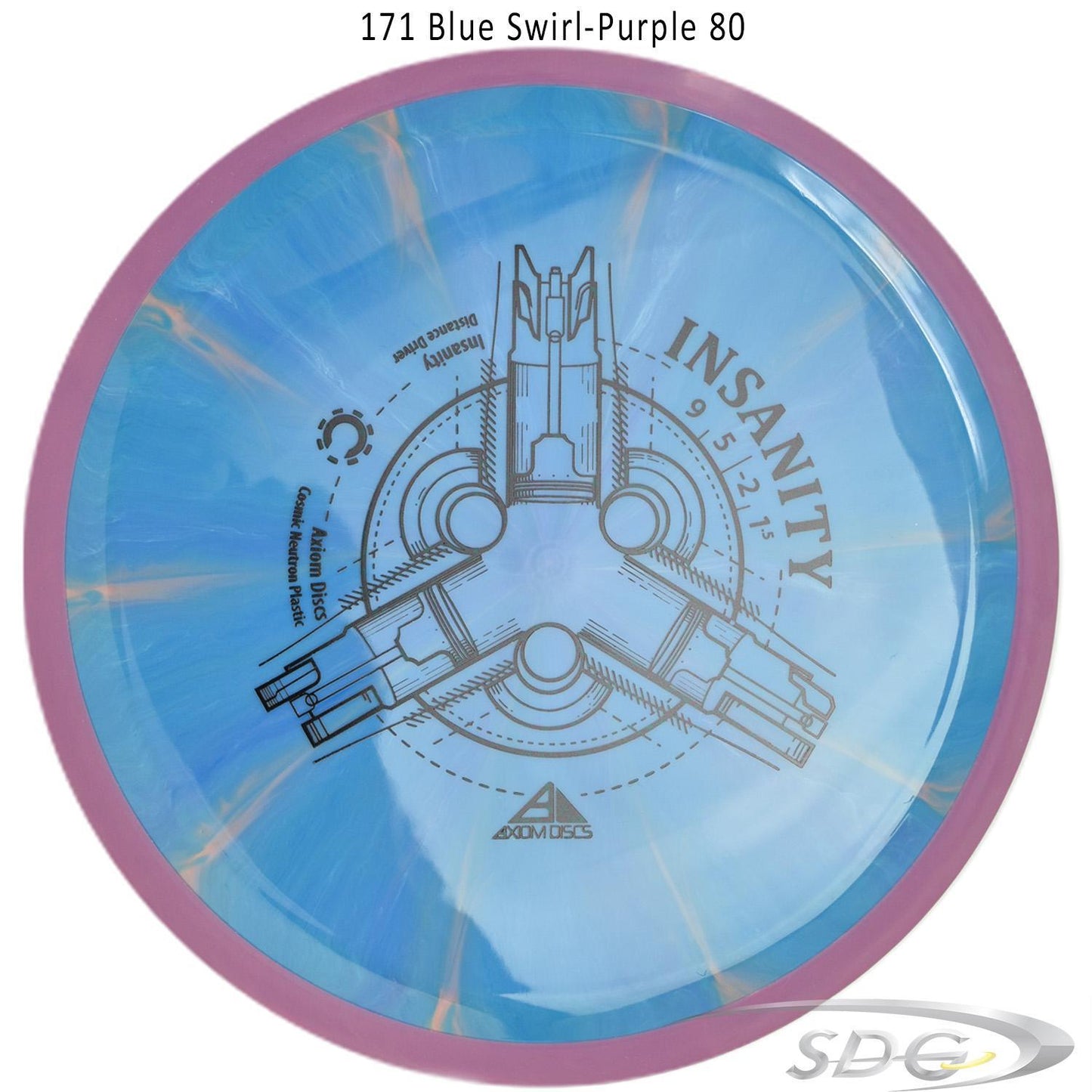 axiom-cosmic-neutron-insanity-disc-golf-distance-driver 171 Blue Swirl- Purple 80