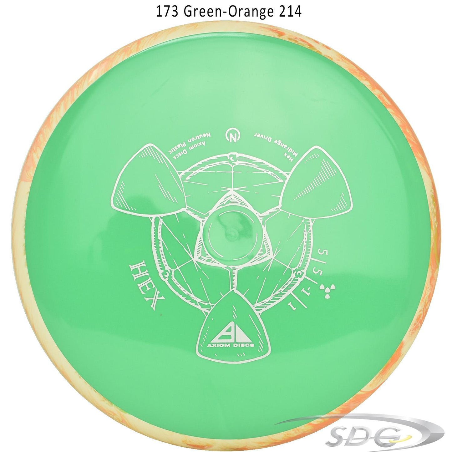 axiom-neutron-hex-disc-golf-midrange 173 Green-Orange 214