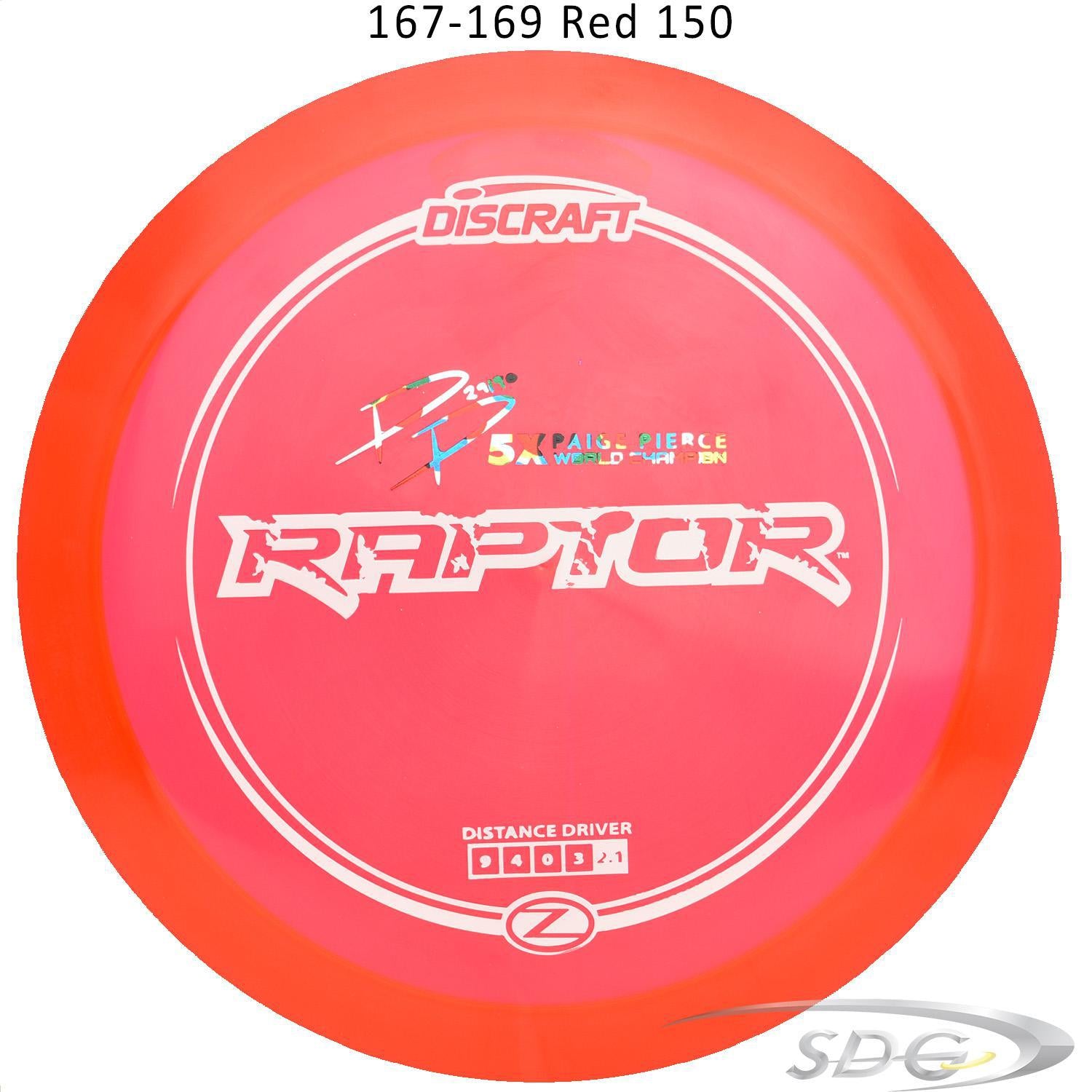 discraft-z-line-raptor-paige-pierce-signature-series-disc-golf-distance-driver 167-169 Red 150