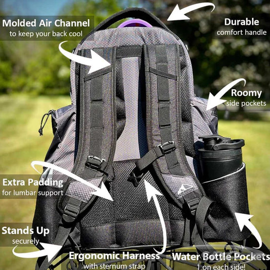Upper Park "The Rebel Disc Golf Bag Back View with features