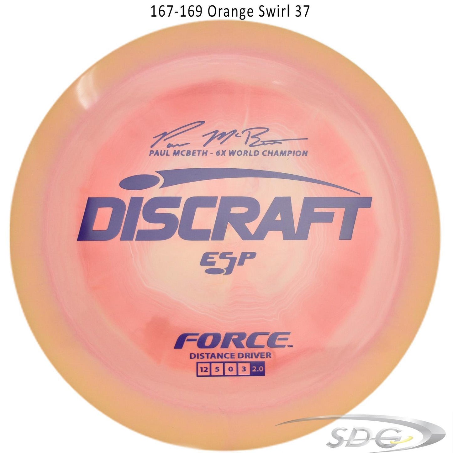 discraft-esp-force-6x-paul-mcbeth-signature-disc-golf-distance-driver 167-169 Orange Swirl 37