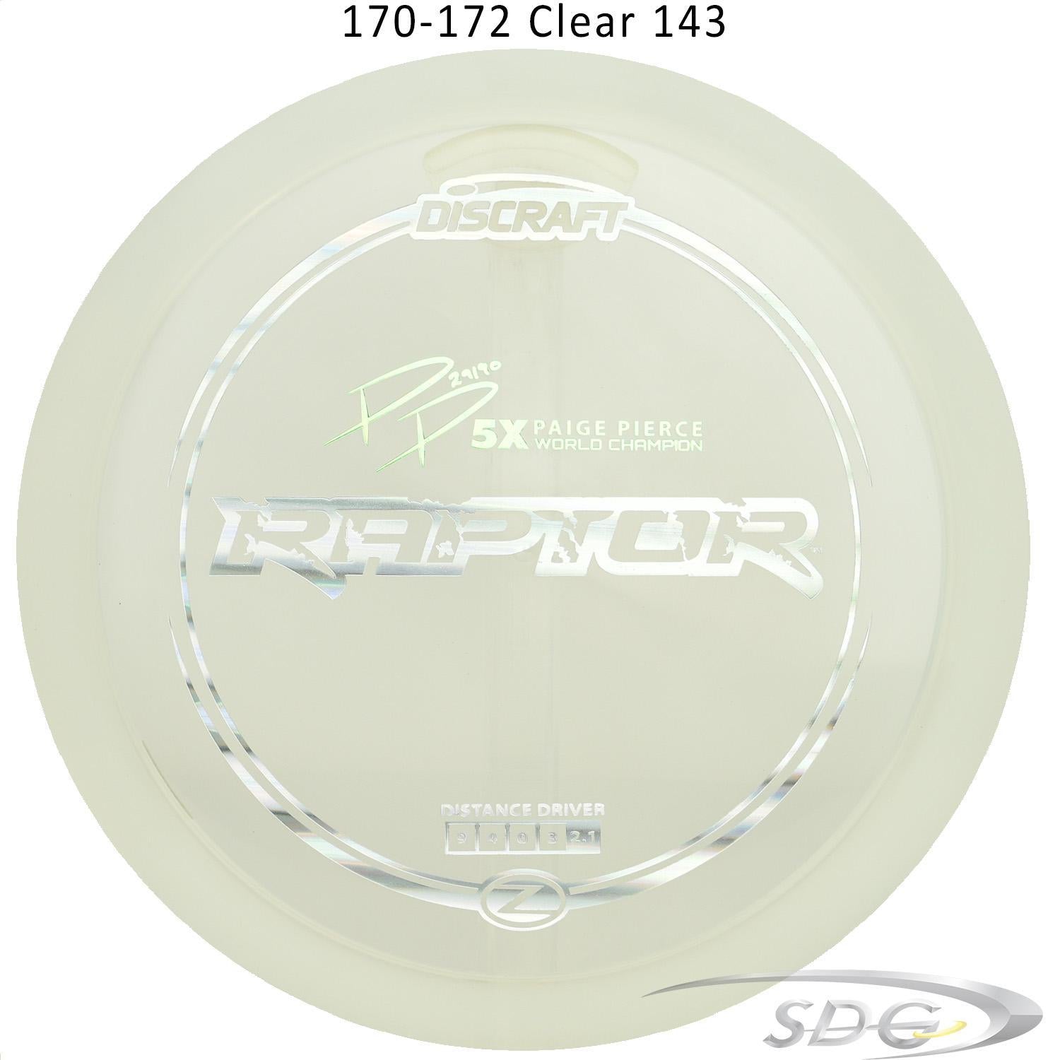 discraft-z-line-raptor-paige-pierce-signature-series-disc-golf-distance-driver 170-172 Clear 143