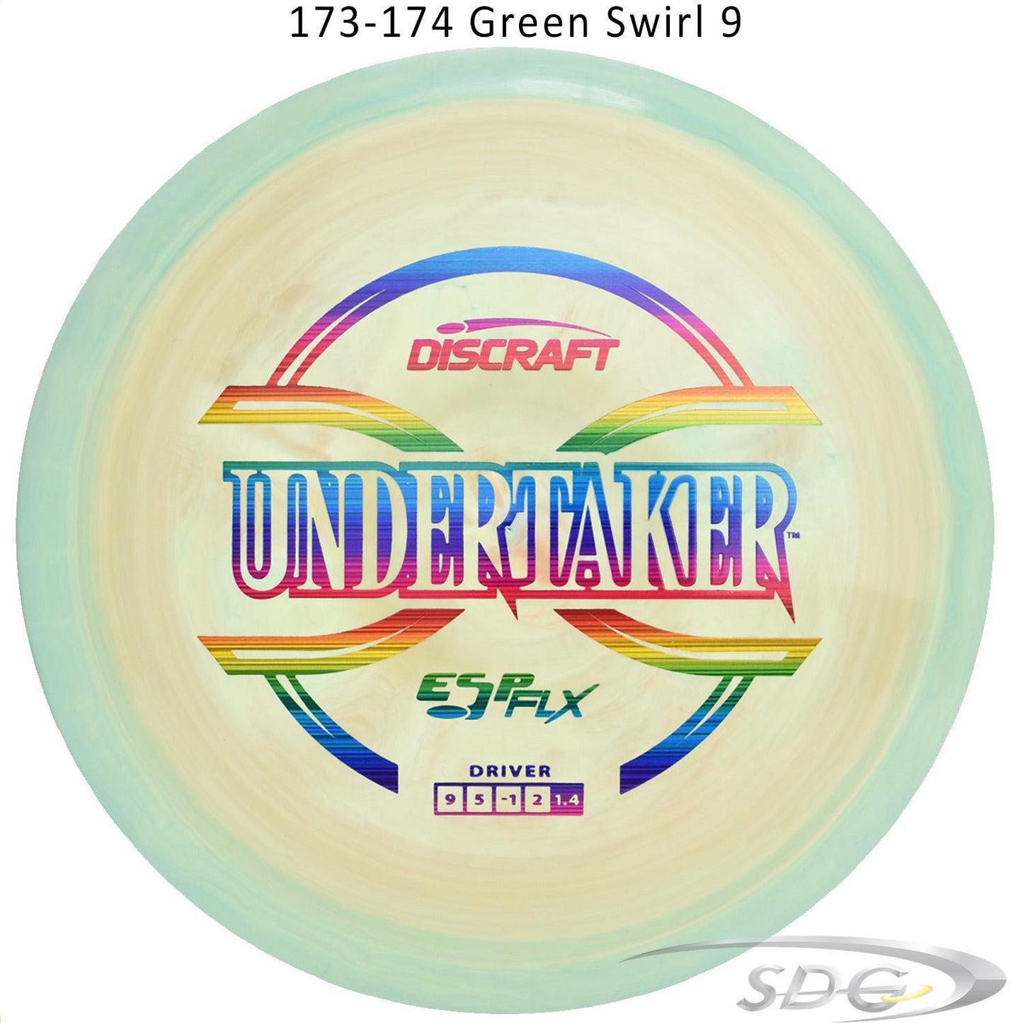 discraft-esp-flx-undertaker-disc-golf-distance-driver 173-174 Green Swirl 9 