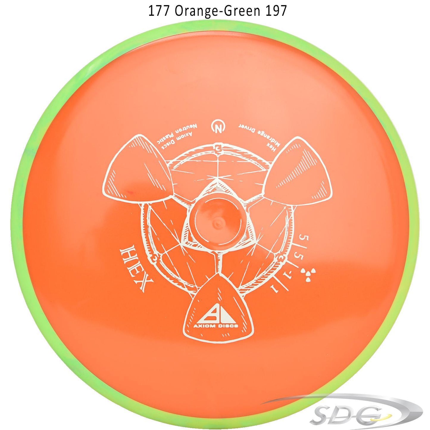 axiom-neutron-hex-disc-golf-midrange 177 Orange-Green 197
