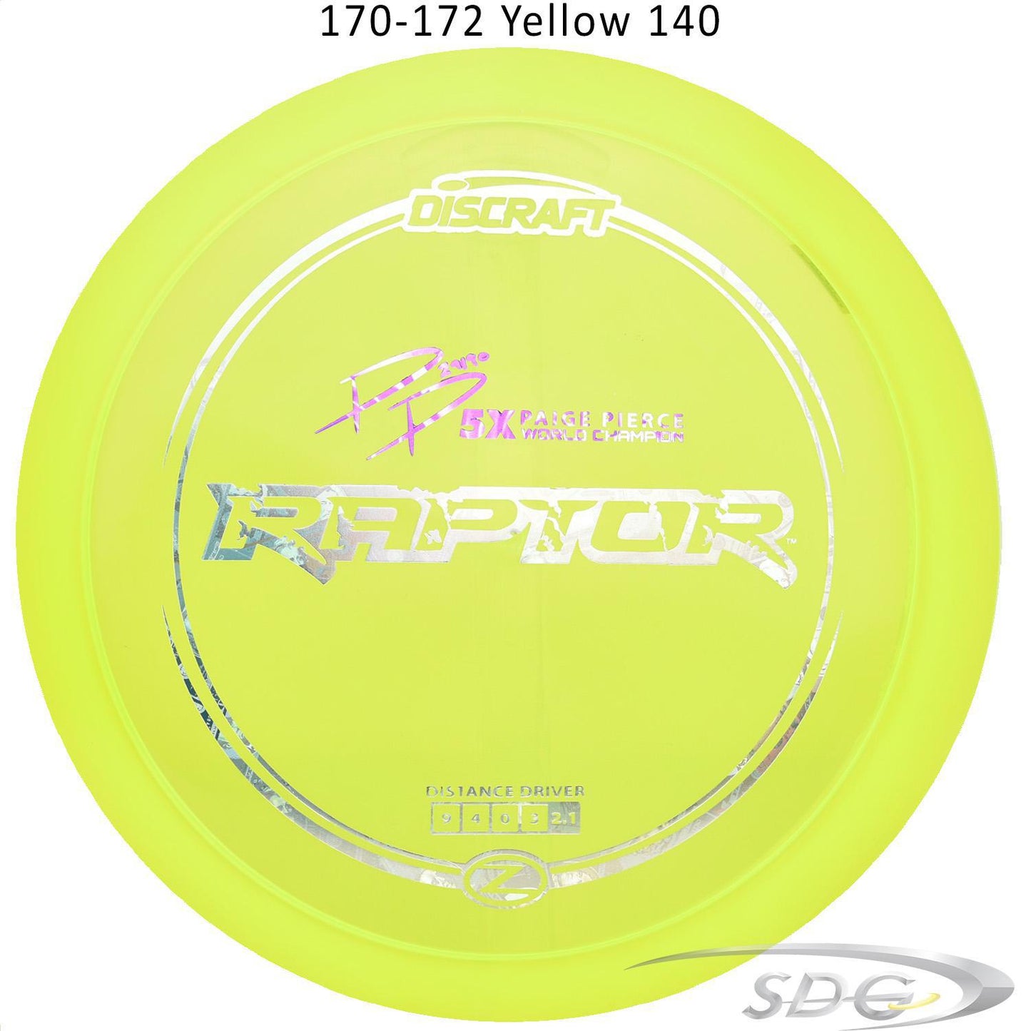 discraft-z-line-raptor-paige-pierce-signature-series-disc-golf-distance-driver 170-172 Yellow 140 