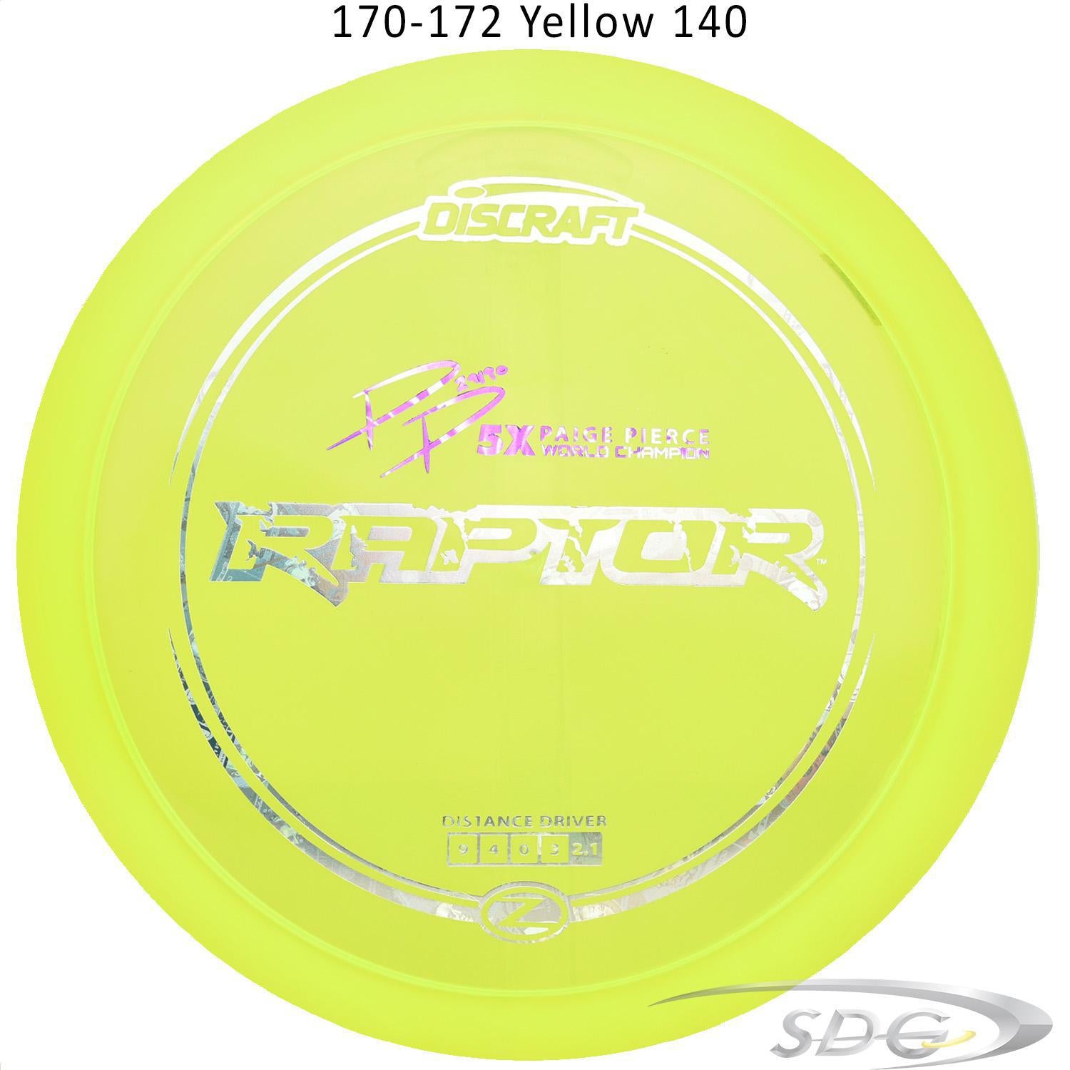 discraft-z-line-raptor-paige-pierce-signature-series-disc-golf-distance-driver 170-172 Yellow 140