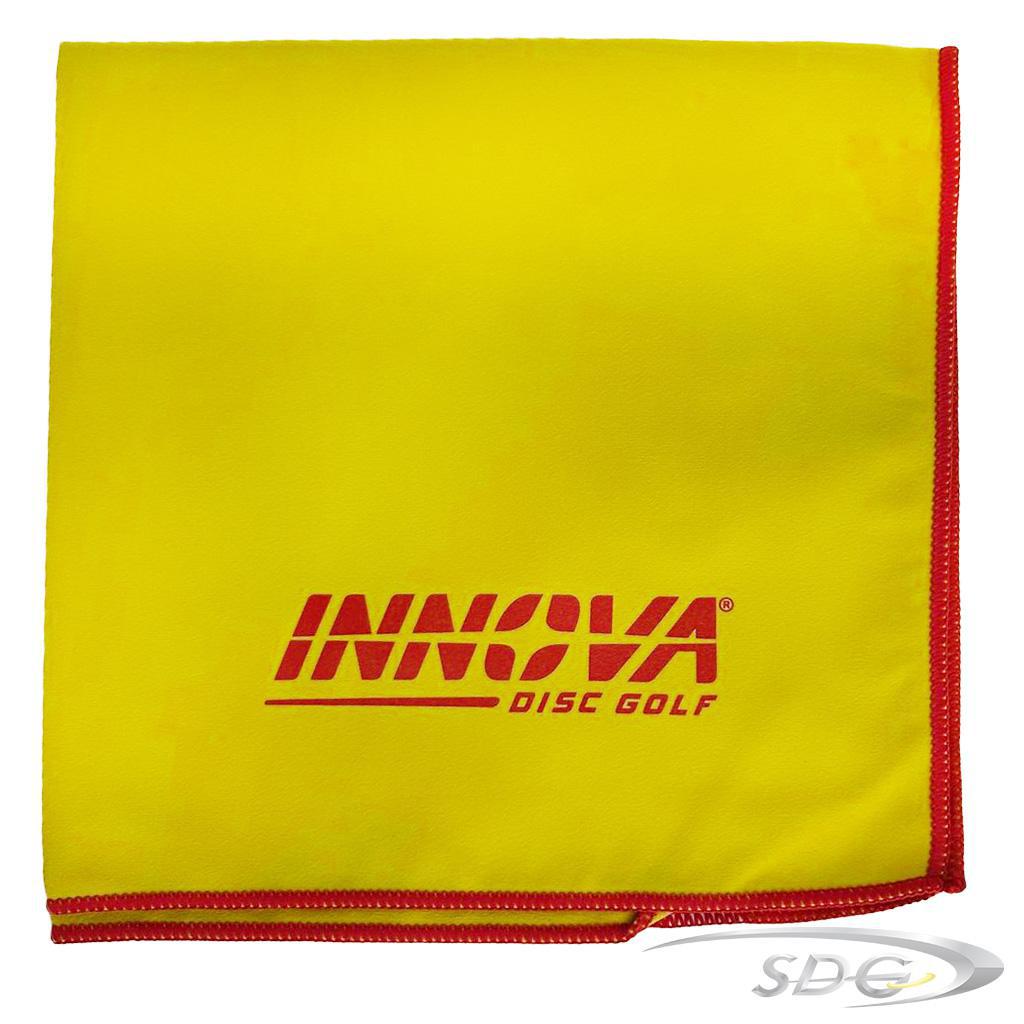 Innova Dewfly Disc Golf Towel in Yellow with Pink Trim Stitching and Pink Innova Burst Logo