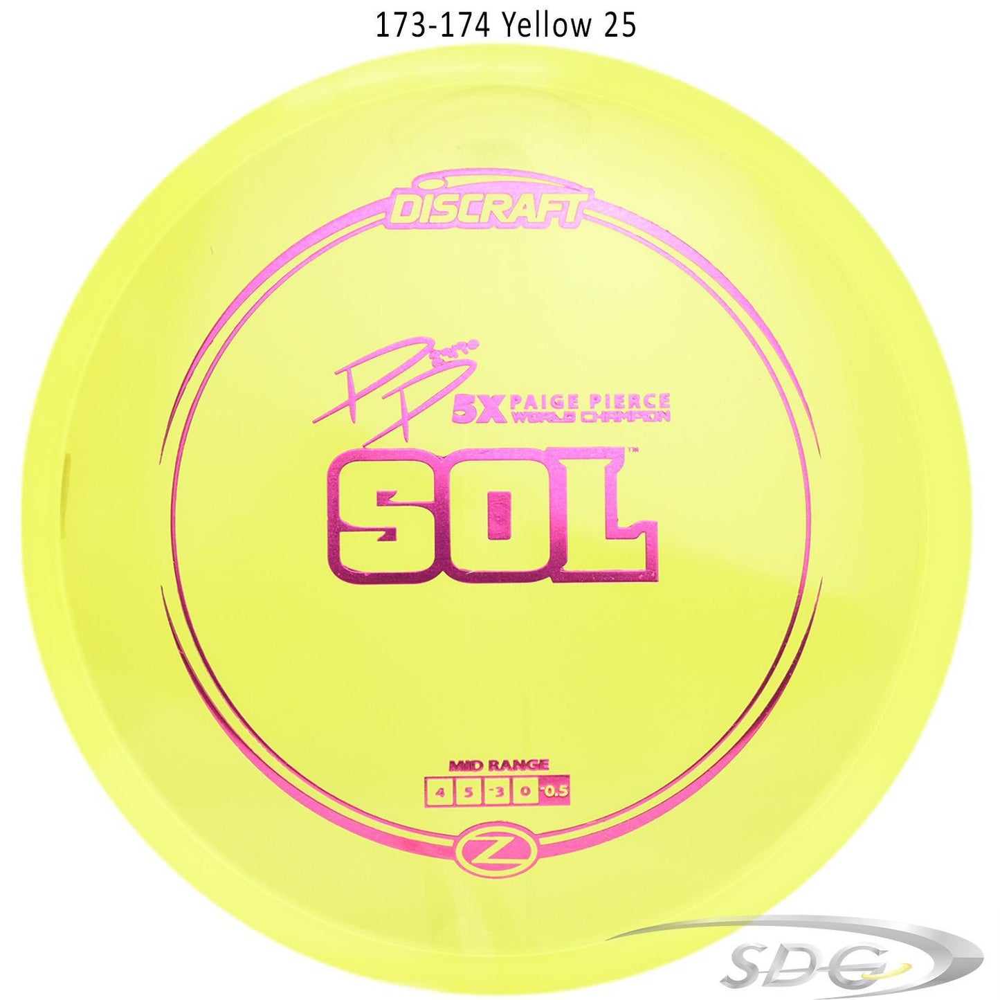 discraft-z-line-sol-paige-pierce-signature-disc-golf-mid-range 173-174 Yellow 25 