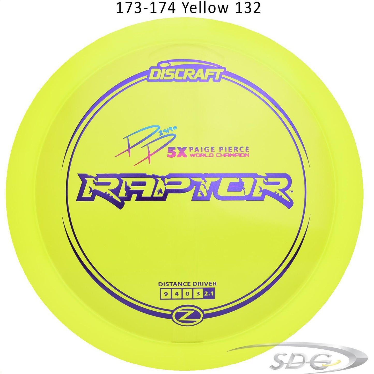 discraft-z-line-raptor-paige-pierce-signature-series-disc-golf-distance-driver 173-174 Yellow 132 