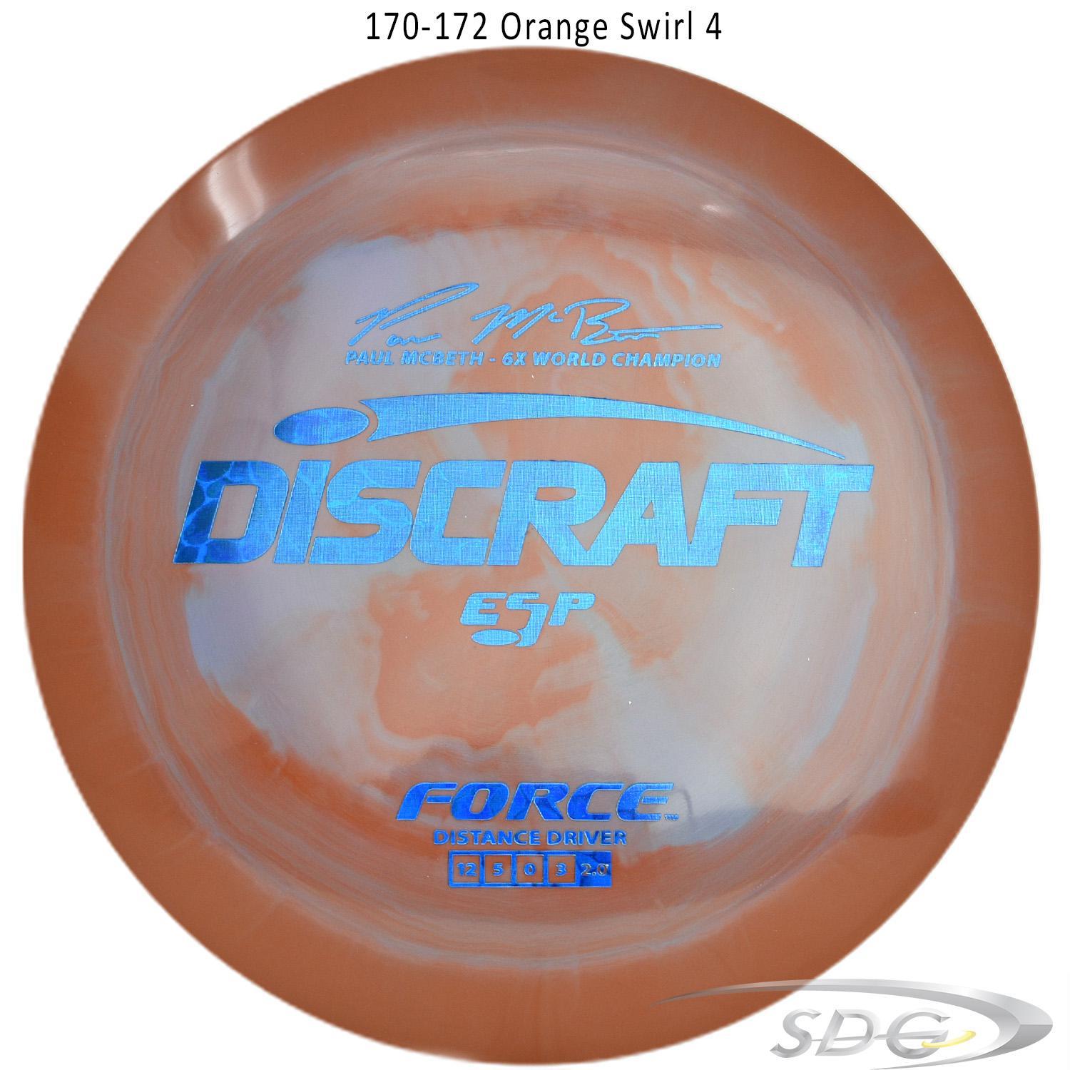 discraft-esp-force-6x-paul-mcbeth-signature-disc-golf-distance-driver 170-172 Orange Swirl 4 