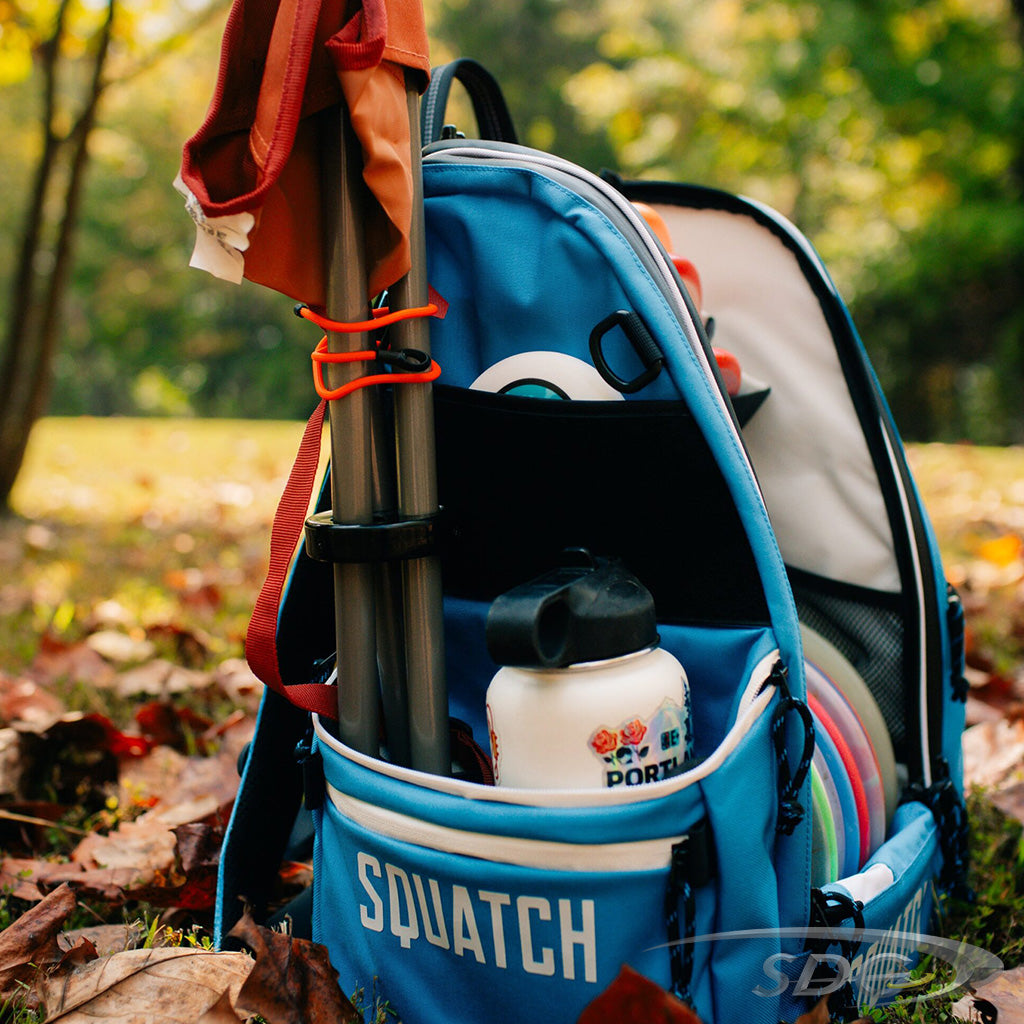 Squatch The Link Bag w/ Cooler Disc Golf Bag Side View with Stool 