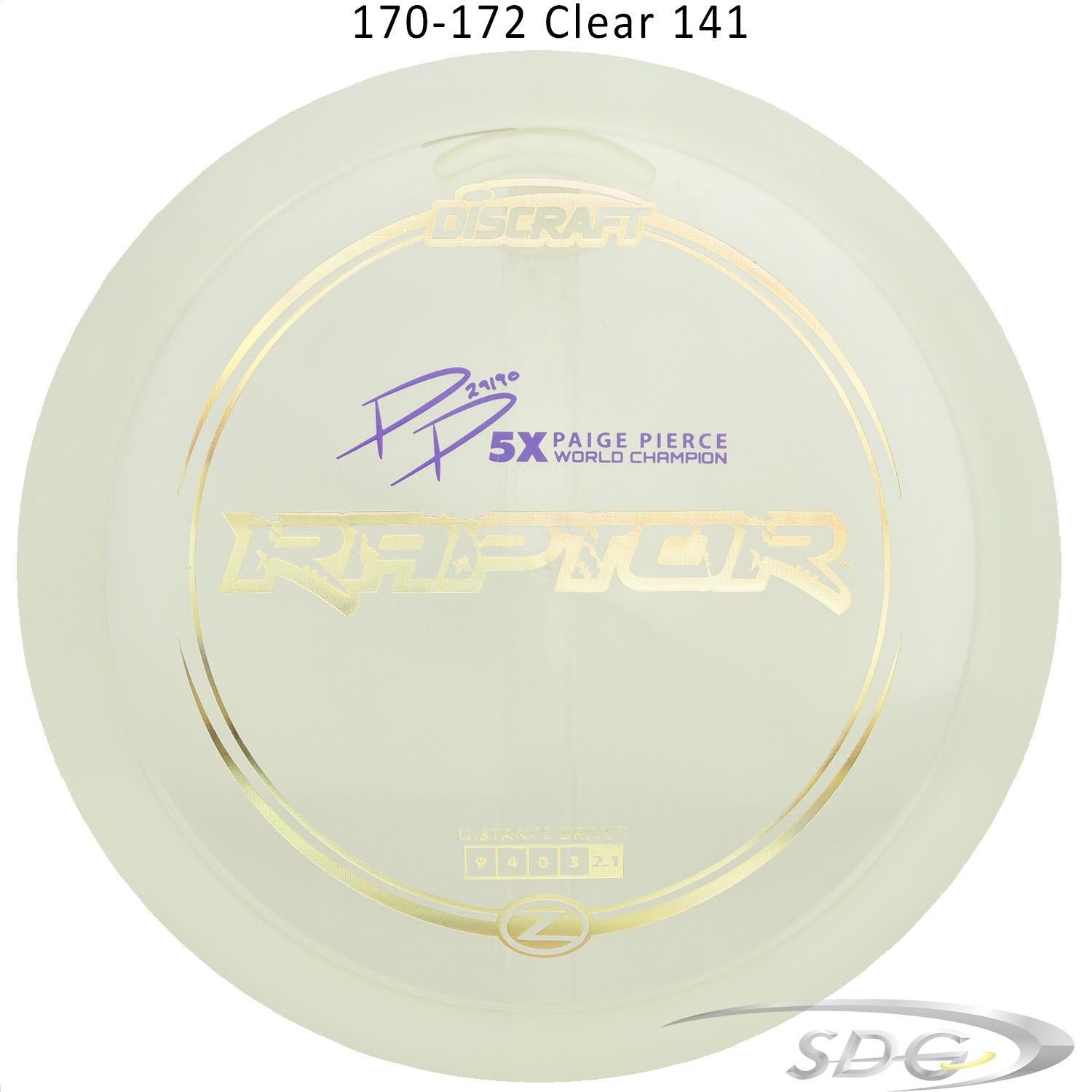 discraft-z-line-raptor-paige-pierce-signature-series-disc-golf-distance-driver 170-172 Clear 141