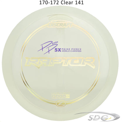 discraft-z-line-raptor-paige-pierce-signature-series-disc-golf-distance-driver 170-172 Clear 141