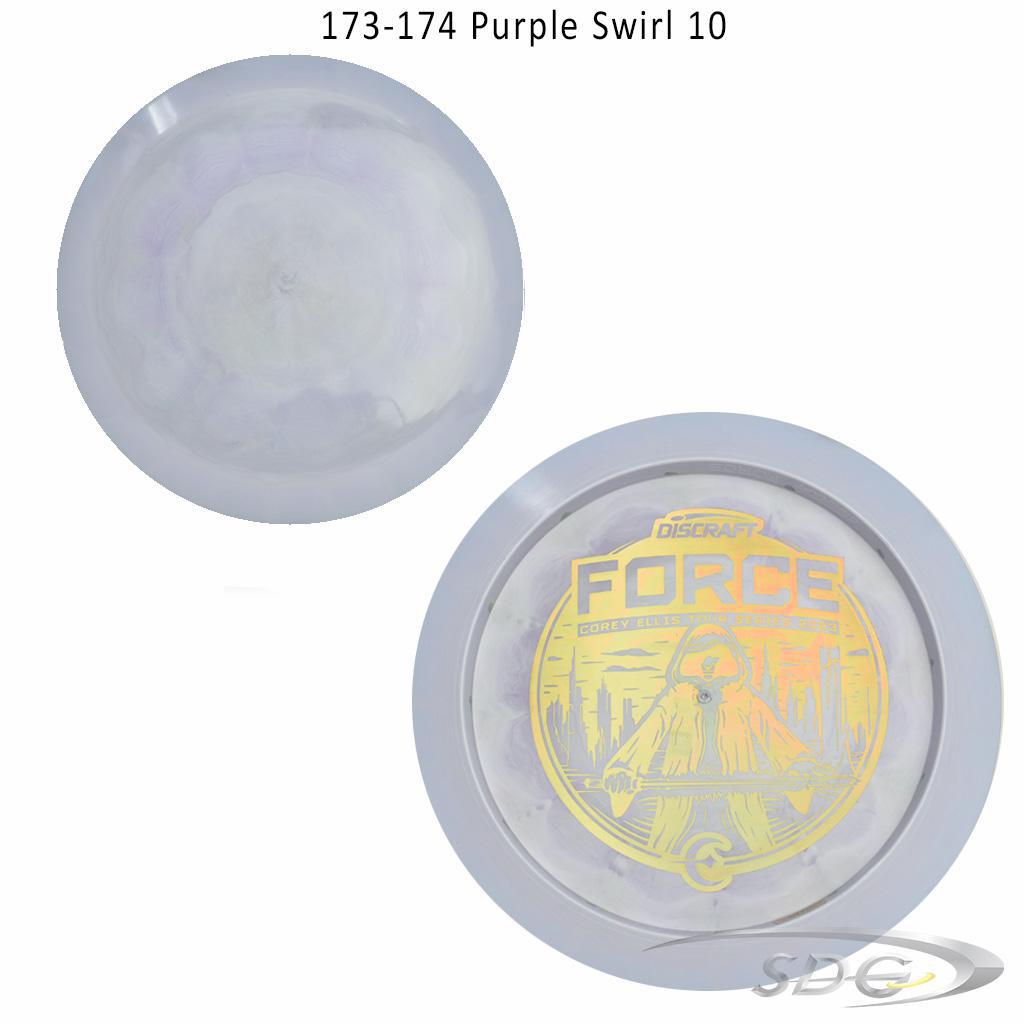 discraft-esp-force-bottom-stamp-2023-corey-ellis-tour-series-disc-golf-distance-driver 173-174 Purple Swirl 10 