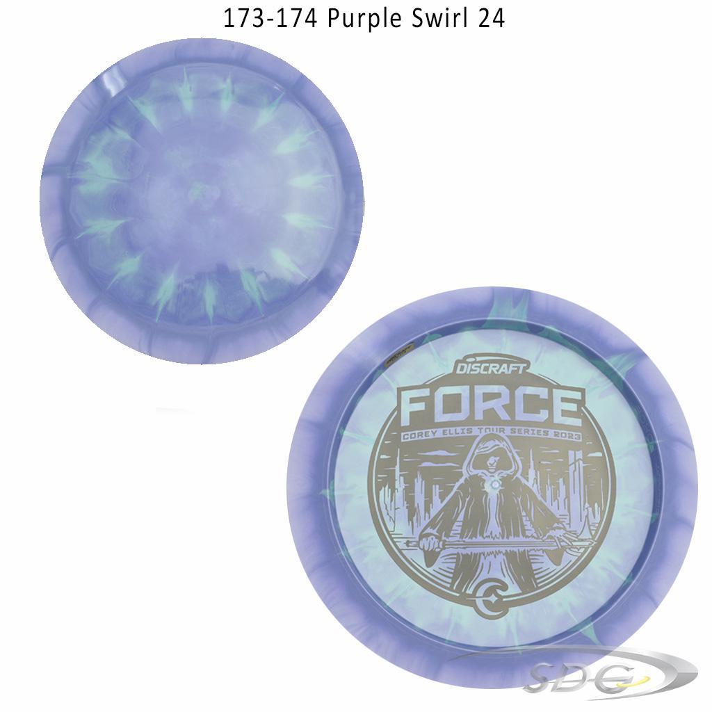 discraft-esp-force-bottom-stamp-2023-corey-ellis-tour-series-disc-golf-distance-driver 173-174 Purple Swirl 24 