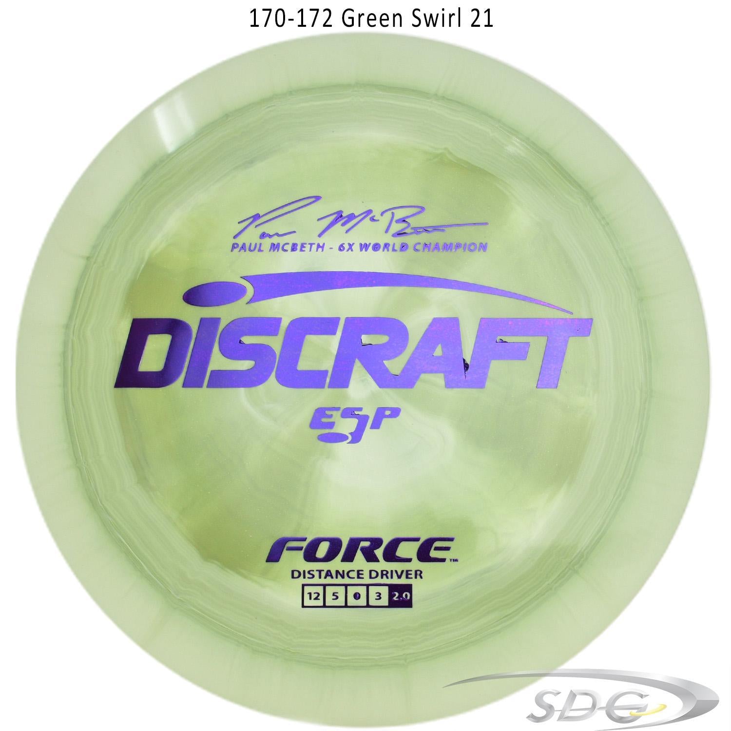 discraft-esp-force-6x-paul-mcbeth-signature-disc-golf-distance-driver 170-172 Green Swirl 21