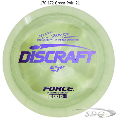 discraft-esp-force-6x-paul-mcbeth-signature-disc-golf-distance-driver 170-172 Green Swirl 21