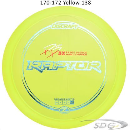 discraft-z-line-raptor-paige-pierce-signature-series-disc-golf-distance-driver 170-172 Yellow 138