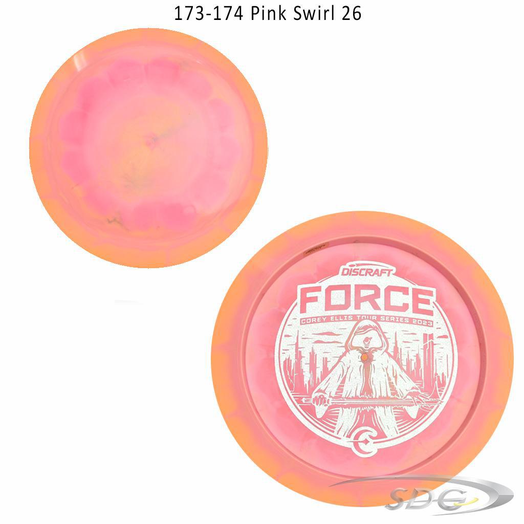 discraft-esp-force-bottom-stamp-2023-corey-ellis-tour-series-disc-golf-distance-driver 173-174 Pink Swirl 26 
