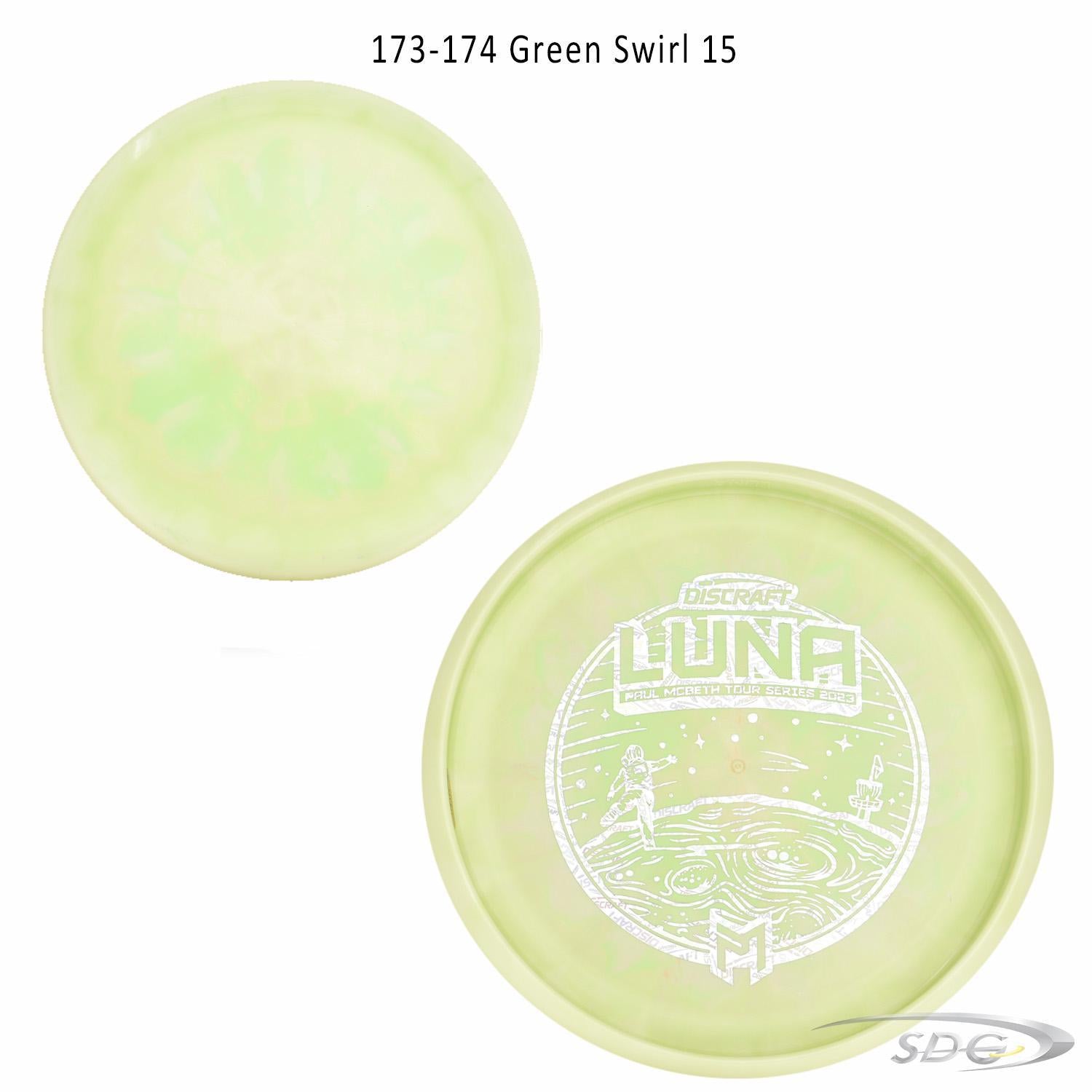 discraft-esp-luna-bottom-stamp-2023-paul-mcbeth-tour-series-disc-golf-putter 173-174 Green Swirl 15 