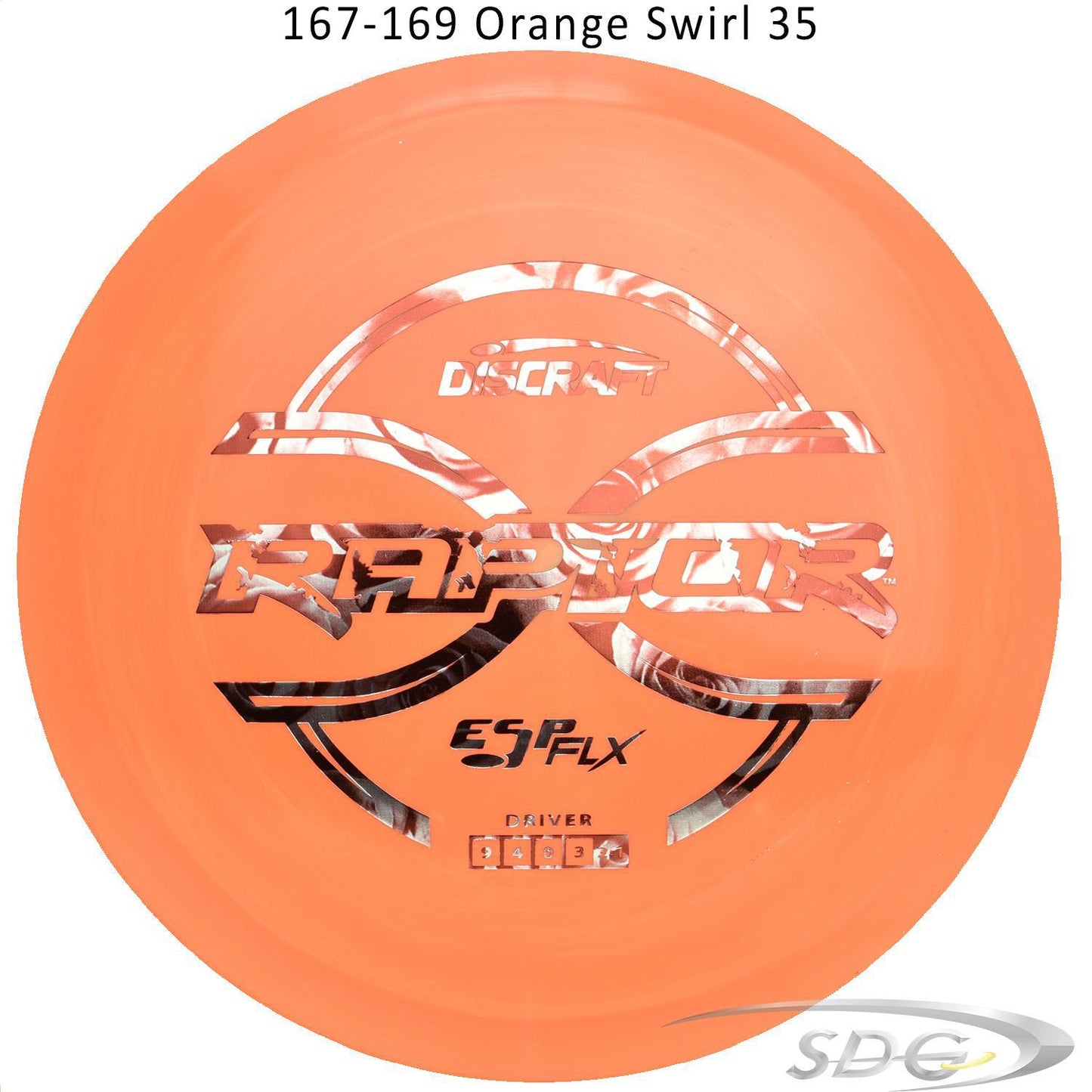 discraft-esp-flx-raptor-disc-golf-distance-driver 167-169 Orange Swirl 35 