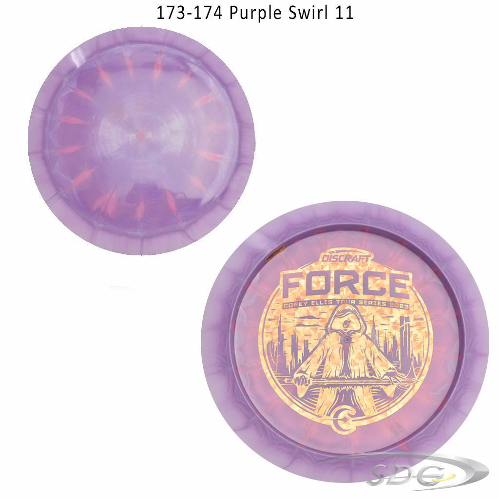 discraft-esp-force-bottom-stamp-2023-corey-ellis-tour-series-disc-golf-distance-driver 173-174 Purple Swirl 11 