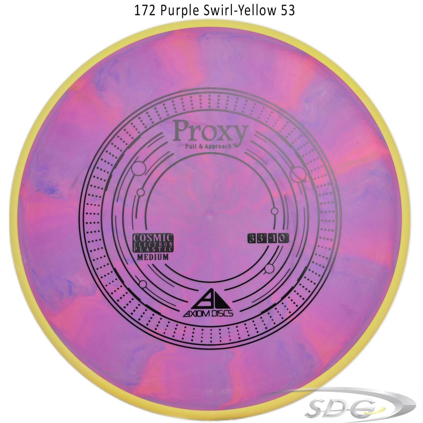 axiom-cosmic-electron-proxy-medium-disc-golf-putt-approach 172 Purple Swirl-Yellow 53 