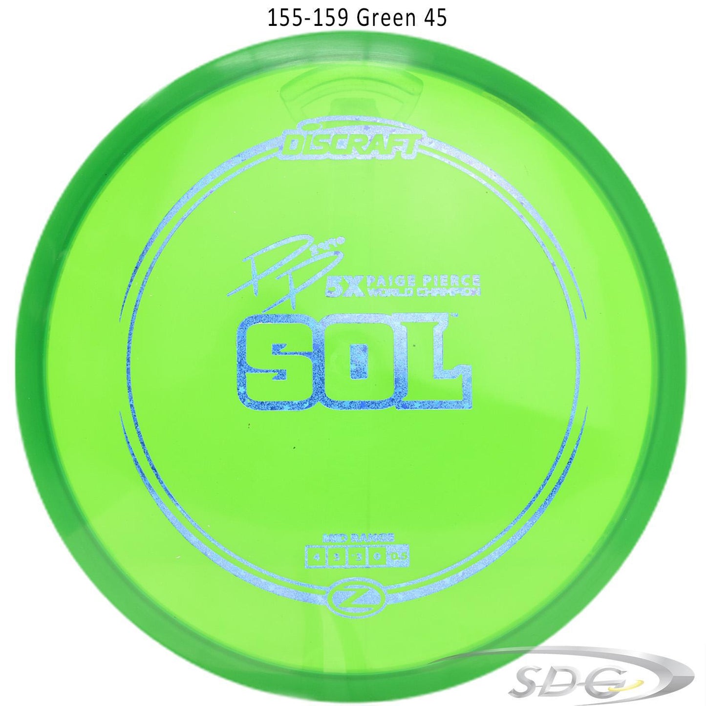 discraft-z-line-sol-paige-pierce-signature-disc-golf-mid-range-159-150-weights 155-159 Green 45 