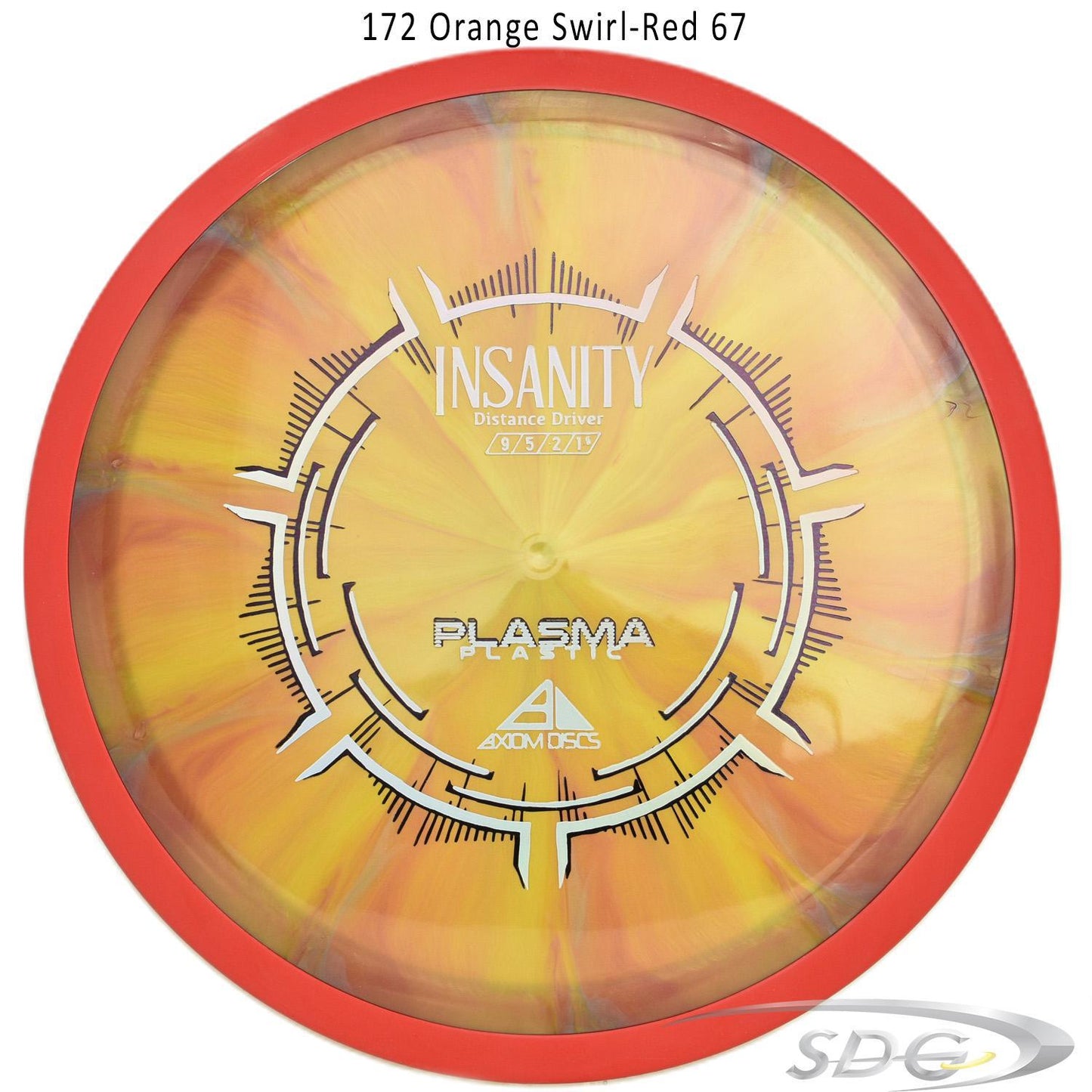axiom-plasma-insanity-disc-golf-distance-driver 172 Orange Swirl-Red 67 