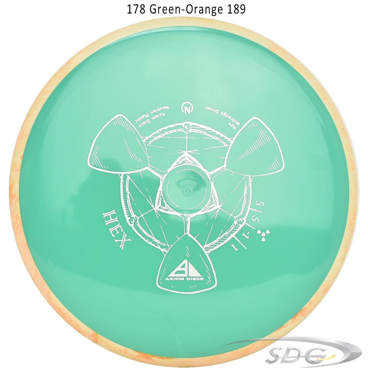 axiom-neutron-hex-disc-golf-midrange 178 Green-Orange 189