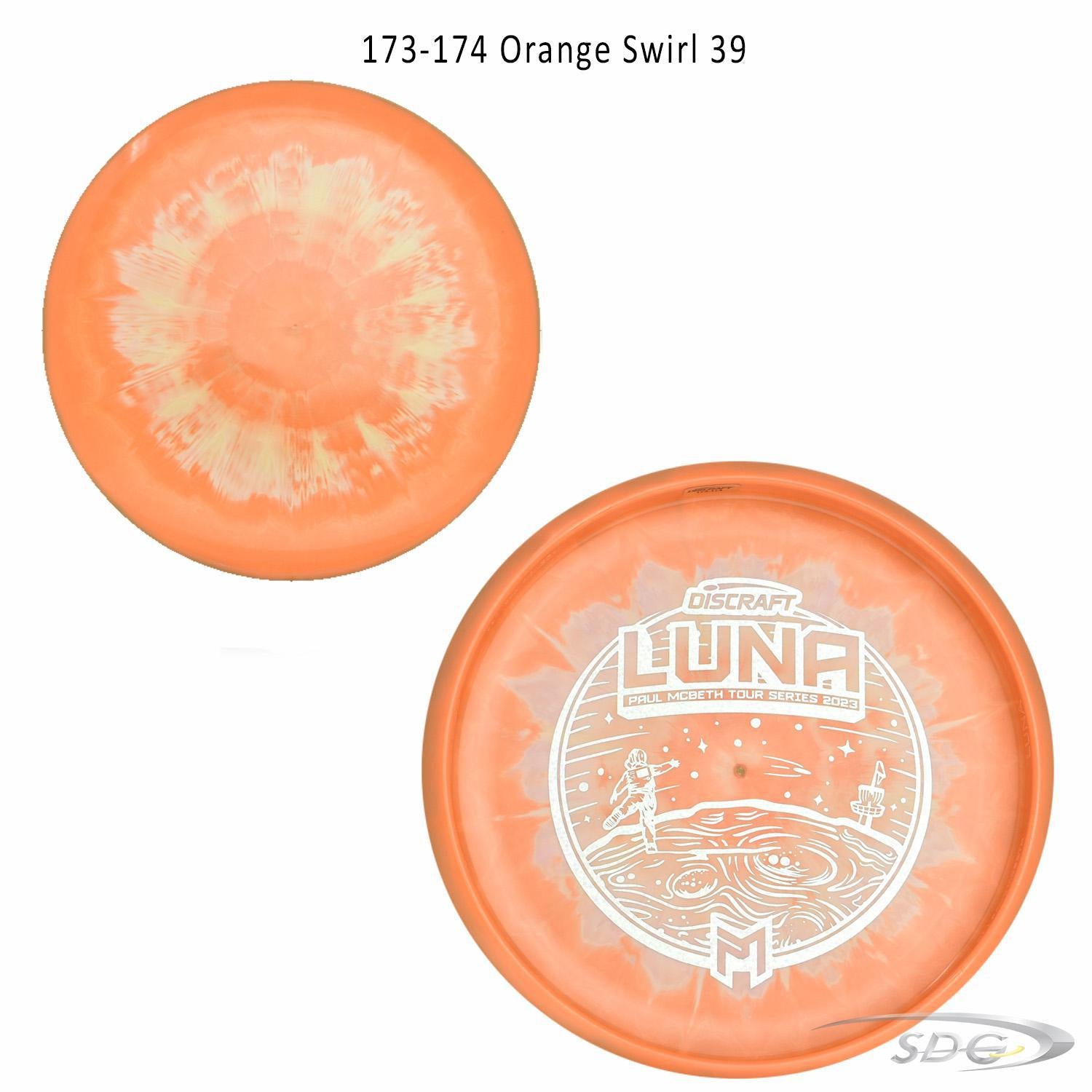 discraft-esp-luna-bottom-stamp-2023-paul-mcbeth-tour-series-disc-golf-putter 173-174 Orange Swirl 39 