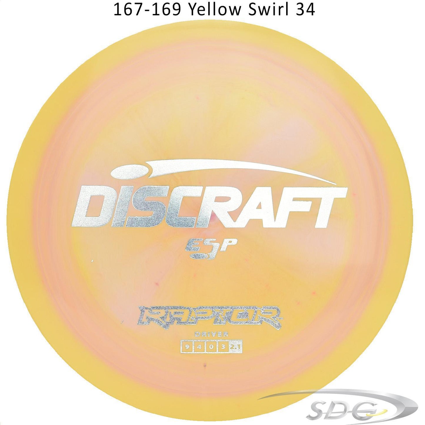discraft-esp-raptor-disc-golf-distance-driver 167-169 Yellow Swirl 34 