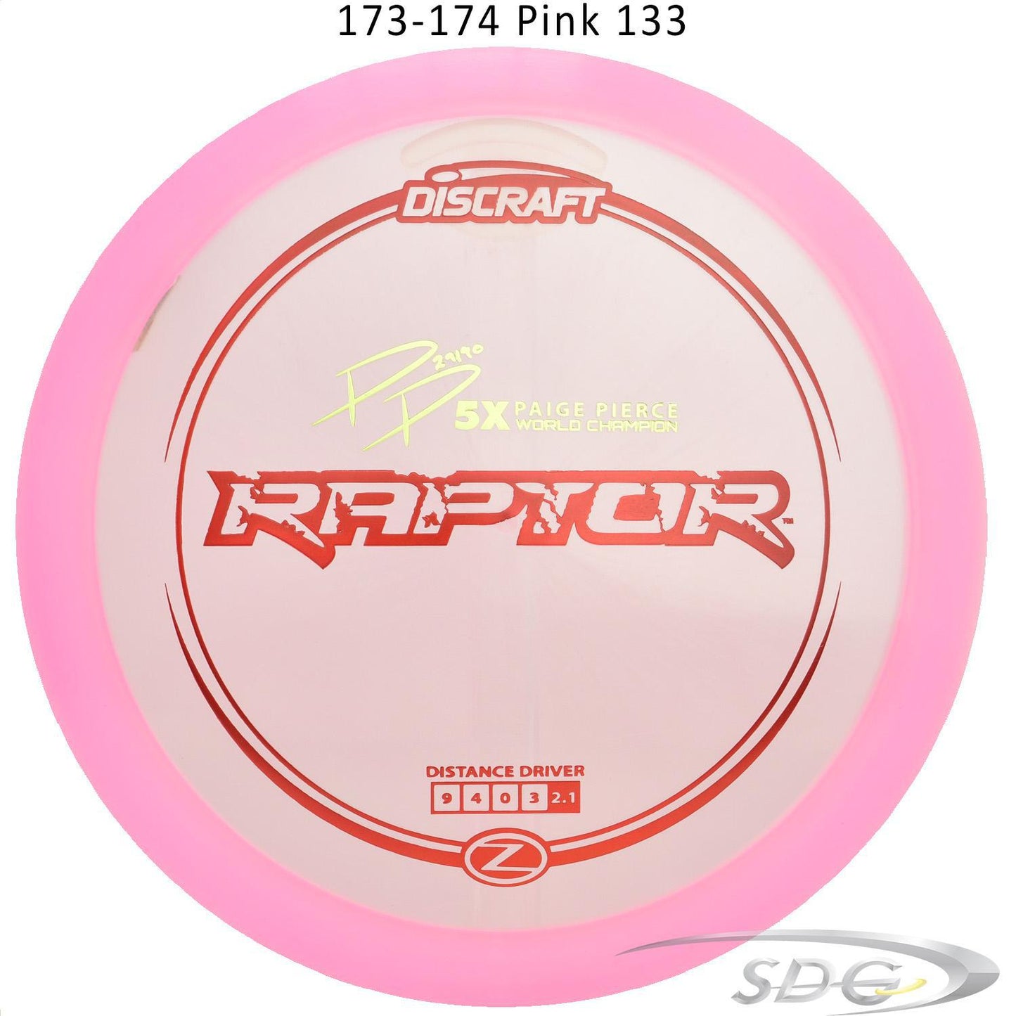 discraft-z-line-raptor-paige-pierce-signature-series-disc-golf-distance-driver 173-174 Pink 133 