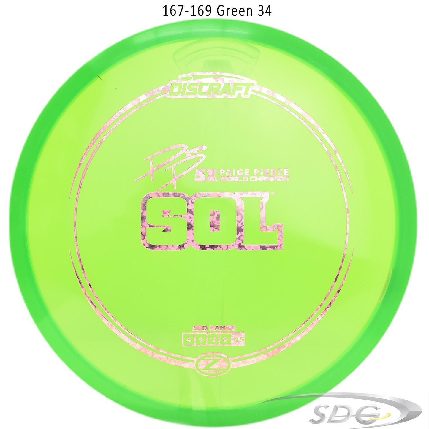 discraft-z-line-sol-paige-pierce-signature-disc-golf-mid-range 167-169 Green 34