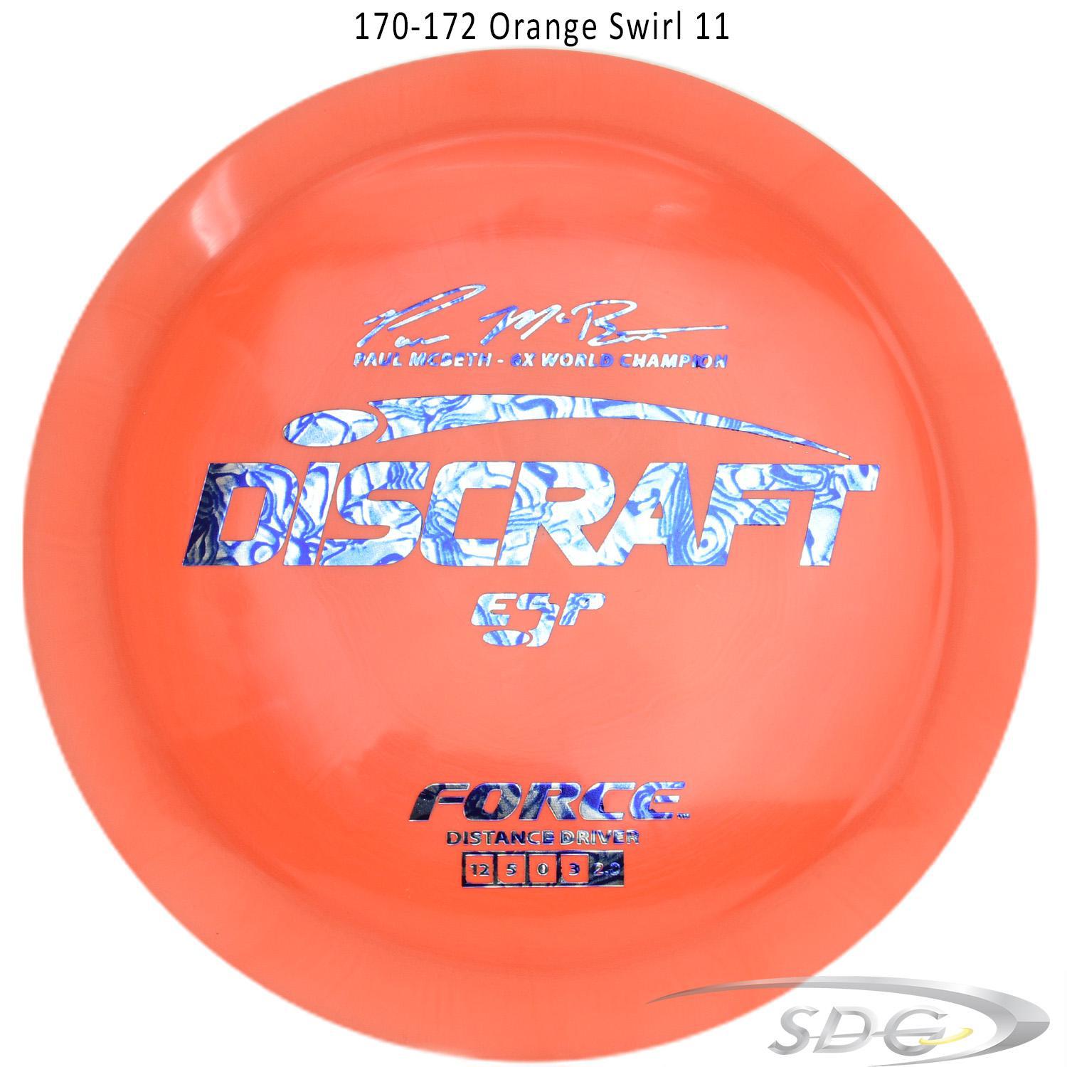discraft-esp-force-6x-paul-mcbeth-signature-disc-golf-distance-driver 170-172 Orange Swirl 11 