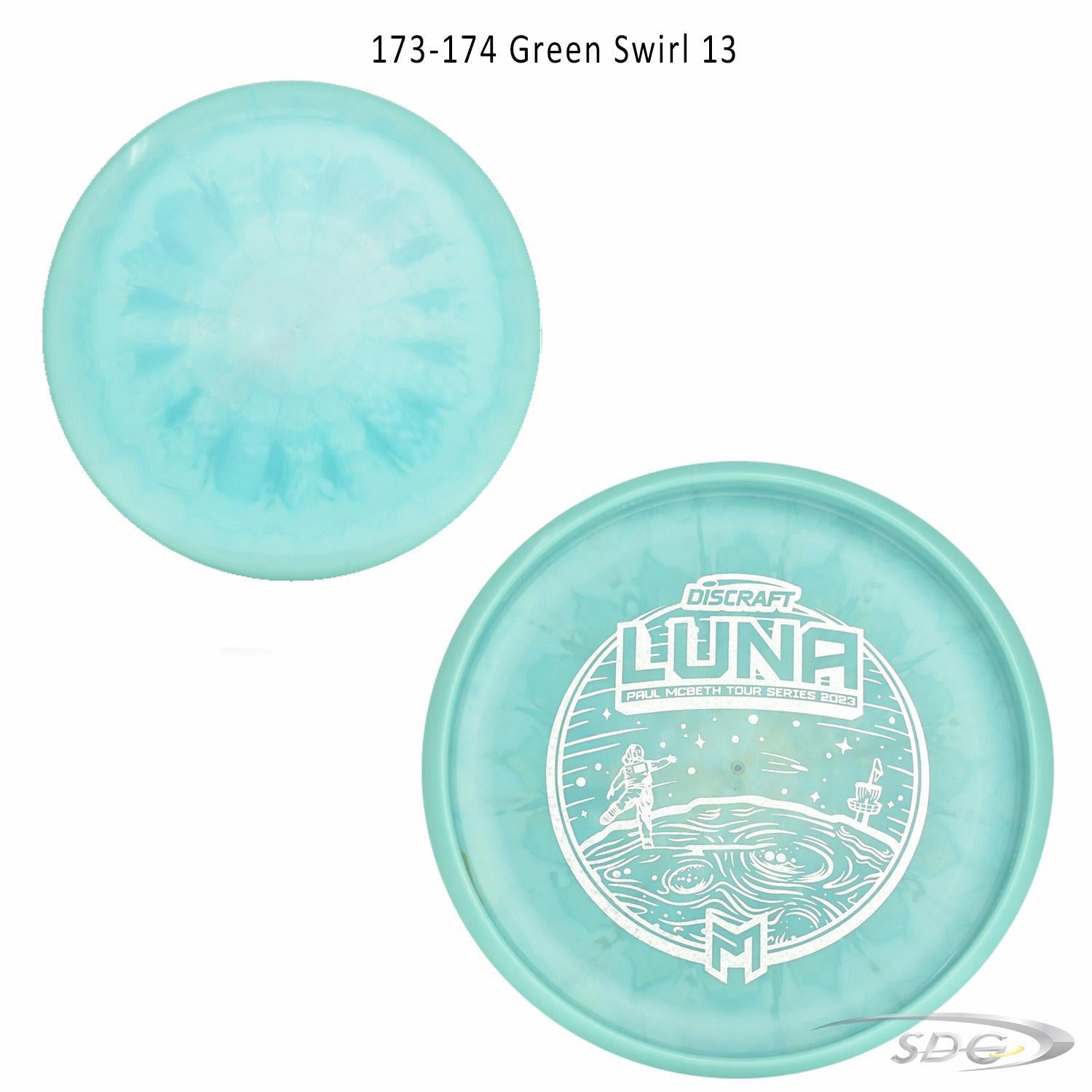 discraft-esp-luna-bottom-stamp-2023-paul-mcbeth-tour-series-disc-golf-putter 173-174 Green Swirl 13 