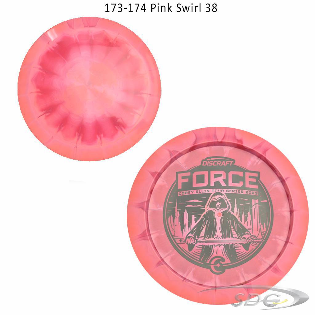 discraft-esp-force-bottom-stamp-2023-corey-ellis-tour-series-disc-golf-distance-driver 173-174 Pink Swirl 38 
