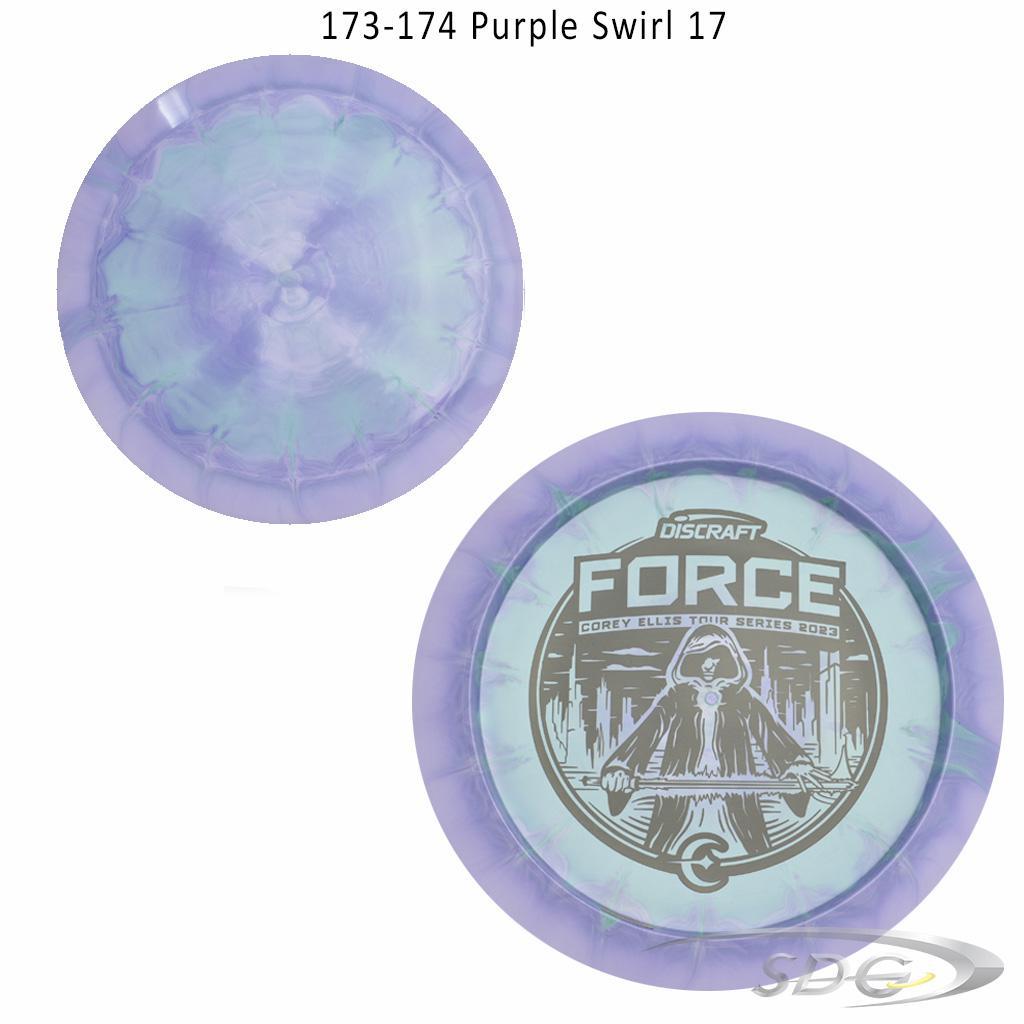 discraft-esp-force-bottom-stamp-2023-corey-ellis-tour-series-disc-golf-distance-driver 173-174 Purple Swirl 17 