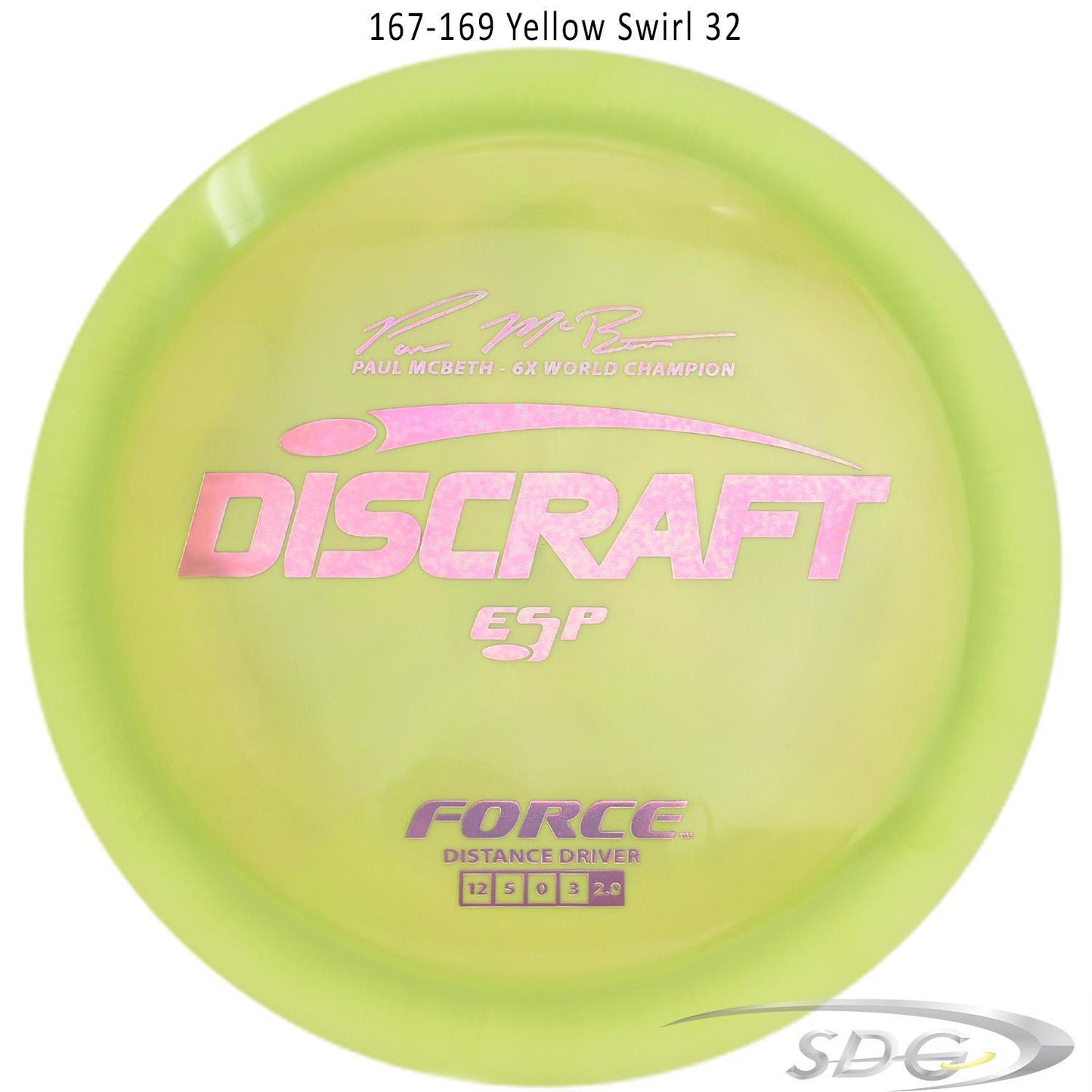 discraft-esp-force-6x-paul-mcbeth-signature-disc-golf-distance-driver 167-169 Yellow Swirl 32